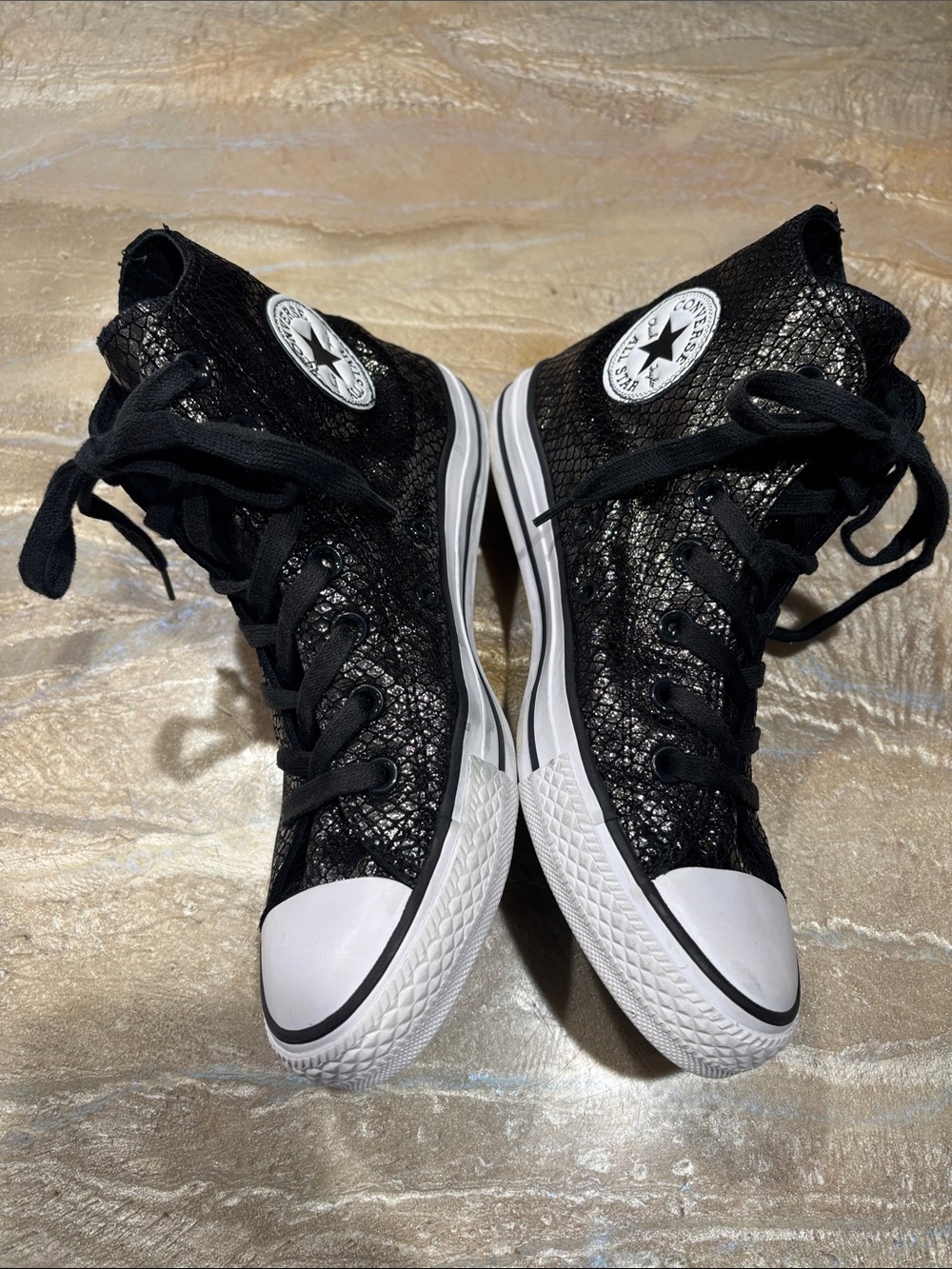 Converse All Star High Top Metallic Snakeskin-textured Black Sneakers Women 7.5